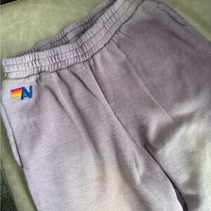 Aviator Nation Lavender Wide Leg Sweatpants with Rainbow Embroidery